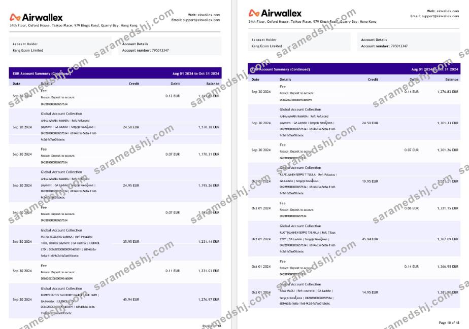Hong Kong Airwallex Limited account statement, 18 pages 5